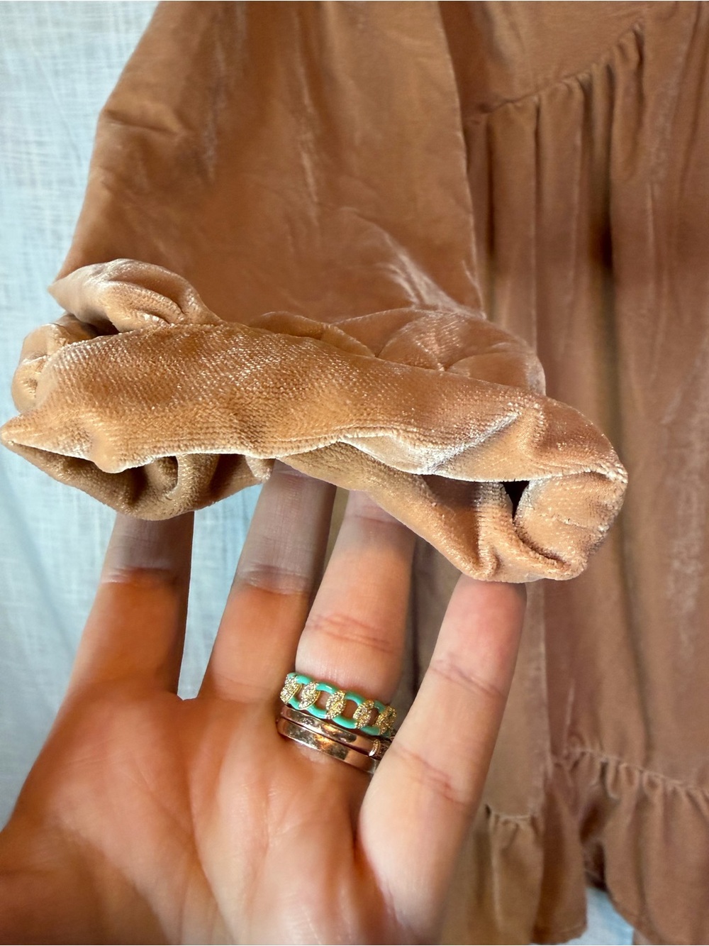 Free People Estella Copper Blush Velvet Mini Dress Ruffle Size S Romantic - Picture 9 of 13